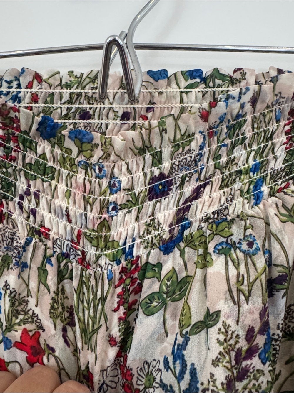 Maje Cream Asymmetrical Floral Tiered Skirt with Green & Blue Print - Picture 4 of 7